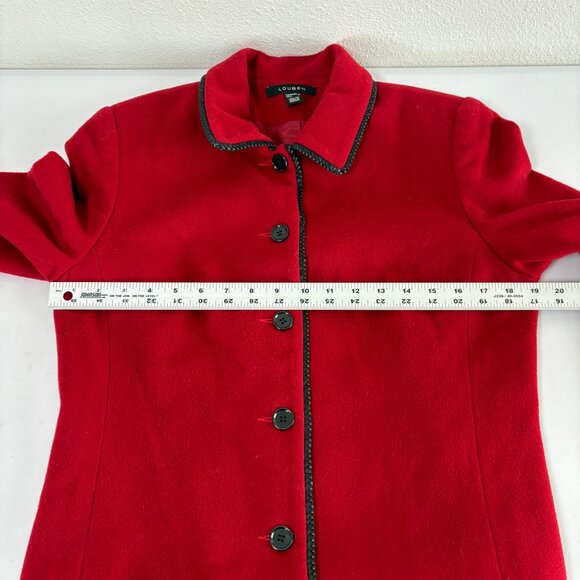 Louben Blazer Womens 10 Red Black Trim Wool Cashmere Button Front Jacket - Picture 9 of 11
